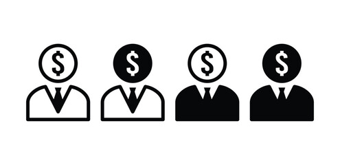 Investor Icon Set Black and White Minimalist Business Symbols Vector Design