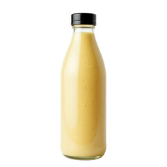 Creamy beverage in a glass bottle.