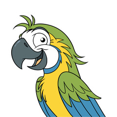 Fototapeta premium Cartoon parrot on a branch with wings spread, vector style illustration of a colorful bird on a white background