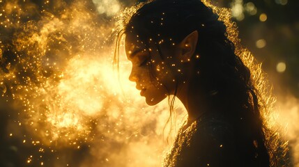 Warm silhouette mysterious woman