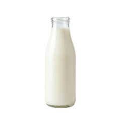 Glass bottle of fresh milk on a white background.