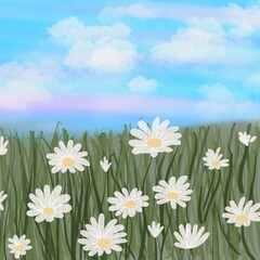 Beautiful white flower painting against the sky