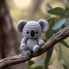 Miniature woolen koala in the forest