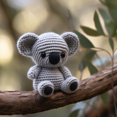 Miniature woolen koala in the forest