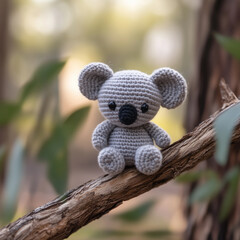Miniature woolen koala in the forest