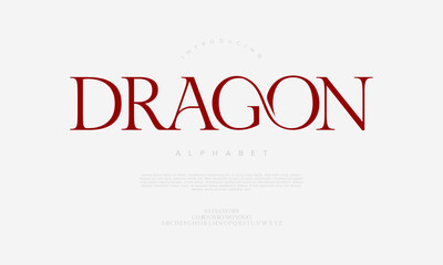 Dragon Modern Elegant Glamour Font Uppercase Lowercase Number and Symbol. Lettering Fashion Designs. Typography condensed serif fonts for design