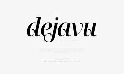 Dejavu Modern Elegant Glamour Font Uppercase Lowercase Number and Symbol. Lettering Fashion Designs. Typography condensed serif fonts for design