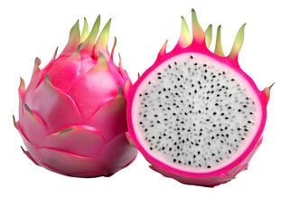  Pink dragon fruit, cut in half with transparent background PNG
