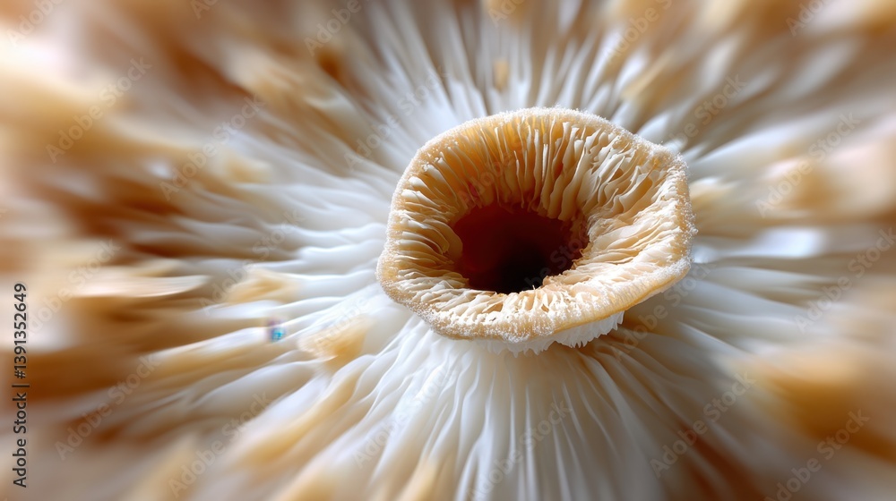 Poster captivating macro shot of a mushroom showcasing intricate details and a mesmerizing radial blur crea