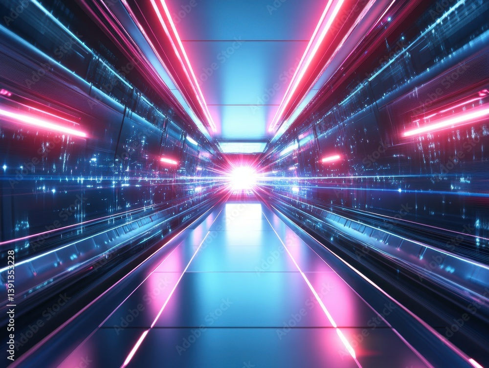 Aufkleber futuristic tunnel with neon lights and reflections creating a sense of speed and technological advan