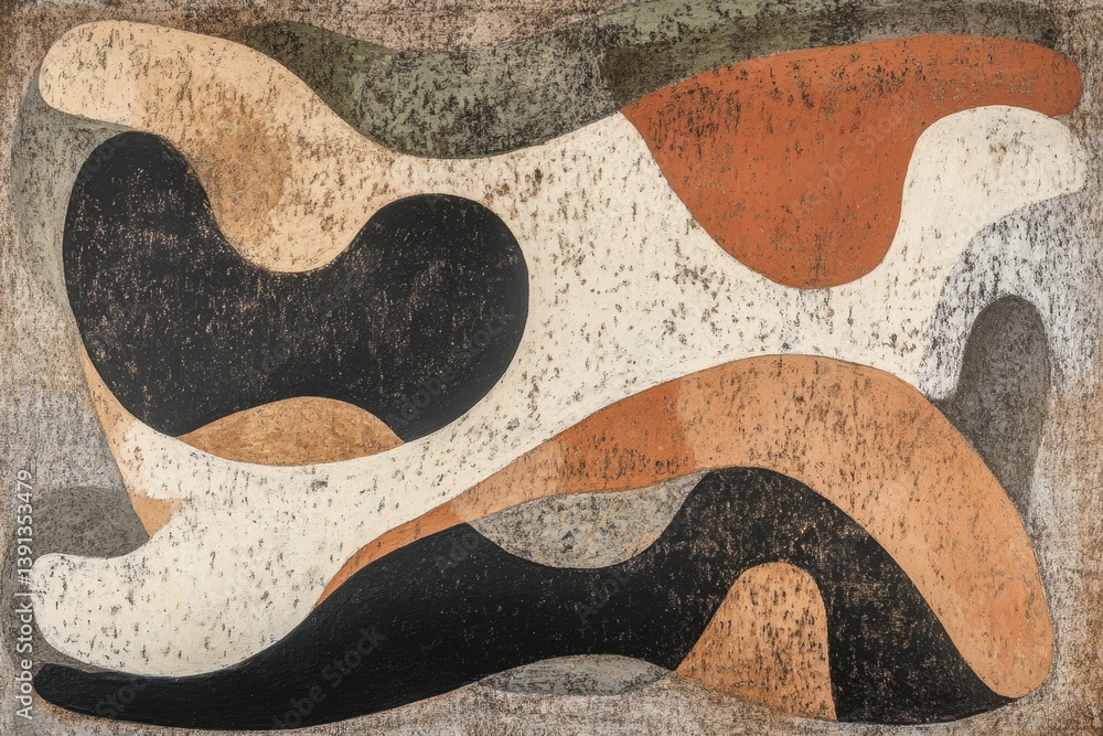 Poster abstract organic shapes in earth tones creating a modern art piece with a textured background and sm