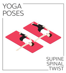 Yoga Pose Supine Spinal Twist Isometric Vector Set