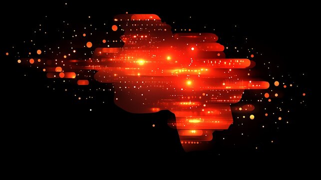 Abstract head silhouette with glowing digital particles.