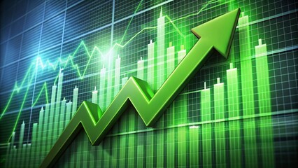 Green arrow pointing upward on financial graph
