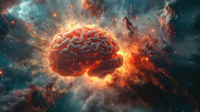 Exploding brain nebula; cosmic creativity, concept art