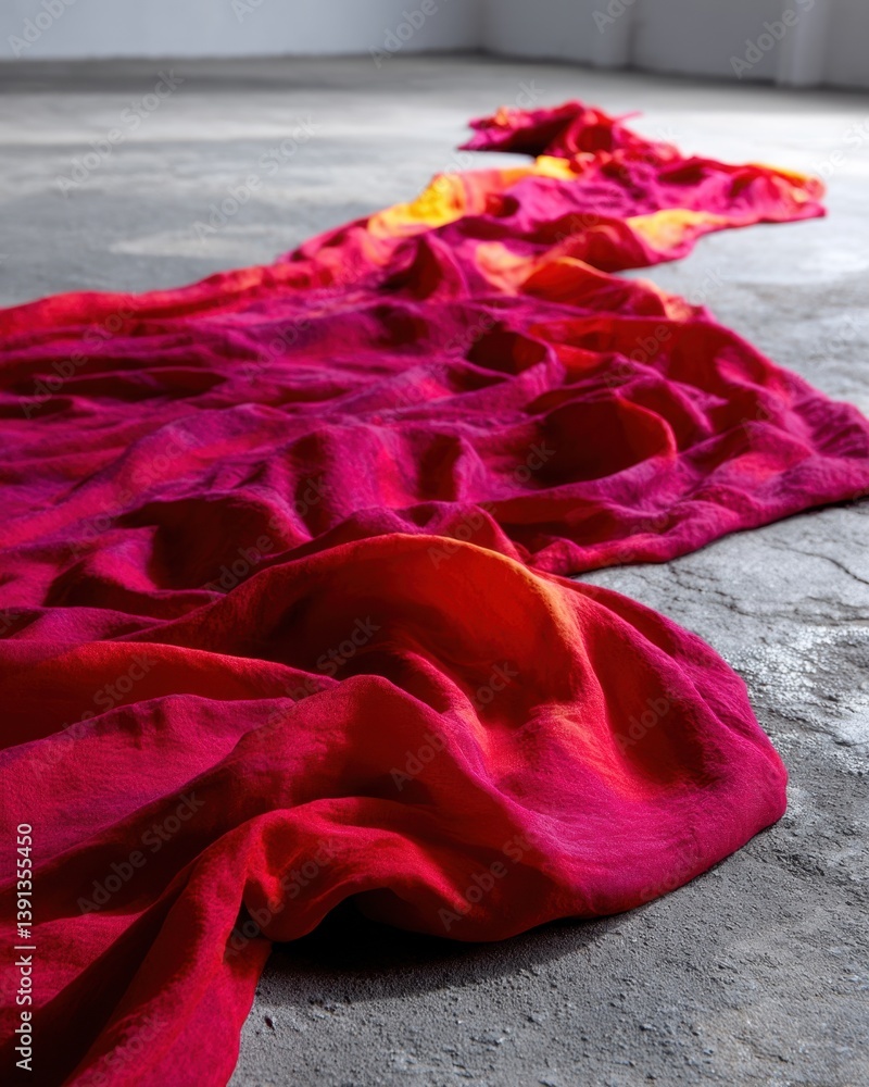 Poster vibrant silk cascade on concrete floor creating a dynamic and artistic composition rich in color and