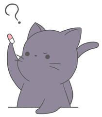 A black cat frowning as it looks at medicine