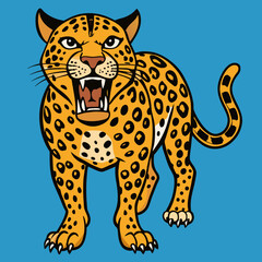 Angry Leopard Linocut Vector Illustration: Bold Wildlife Art & Fierce Feline Design