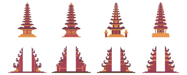 Fototapeta premium Traditional Balinese Temple Illustration Set