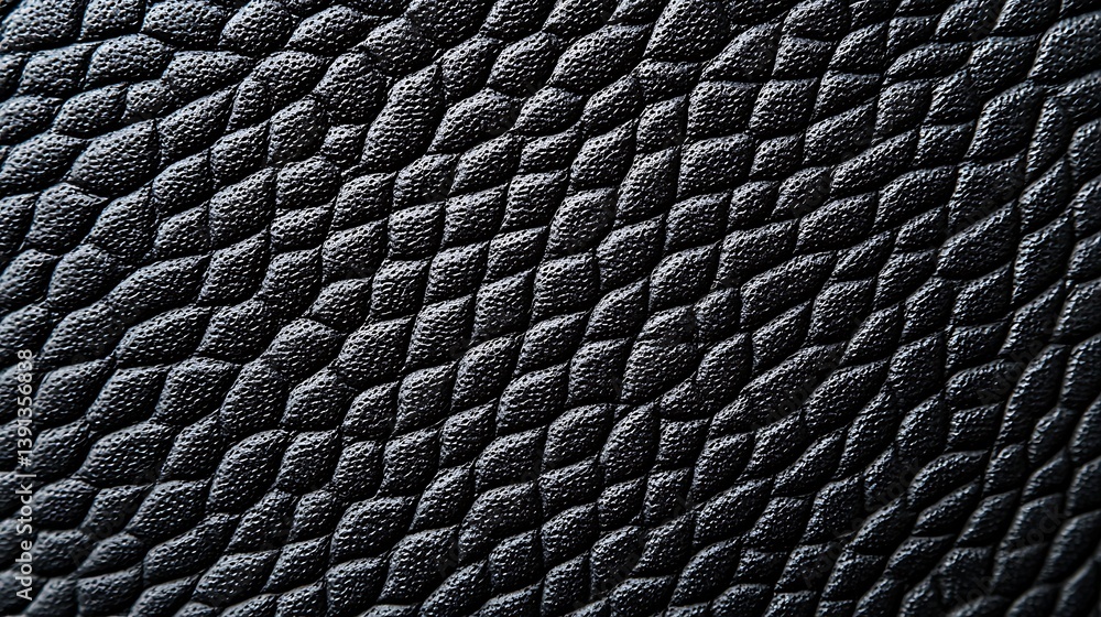 Poster a close-up image showcasing the textured surface of black material with intricate, raised patterns r