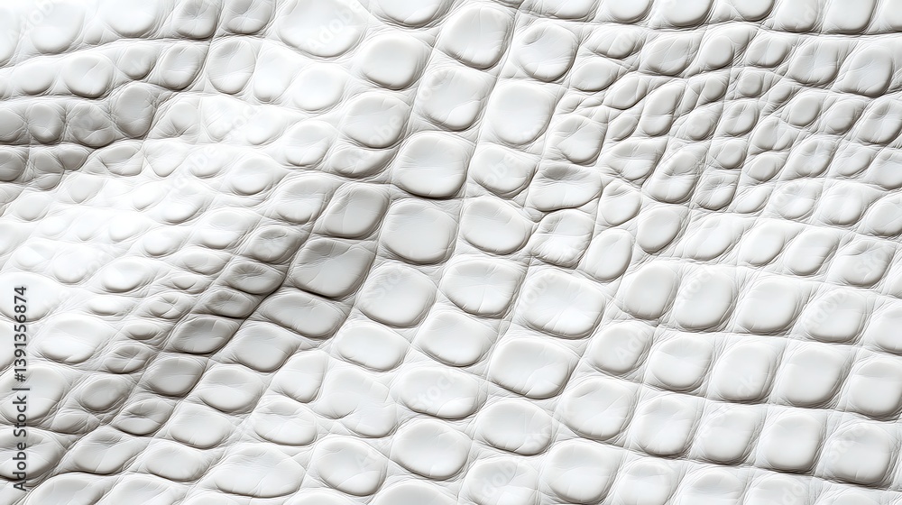 Poster a close-up view of white crocodile leather showcasing its unique texture and pattern, emphasizing th