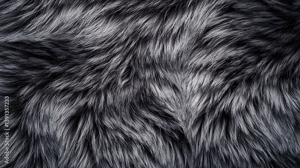Poster a close-up view of a soft, luxurious black fur texture, showcasing its smooth, flowing strands and i