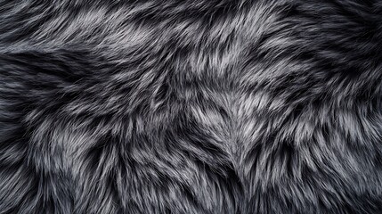 Naklejka premium A close-up view of a soft, luxurious black fur texture, showcasing its smooth, flowing strands and intricate patterns.