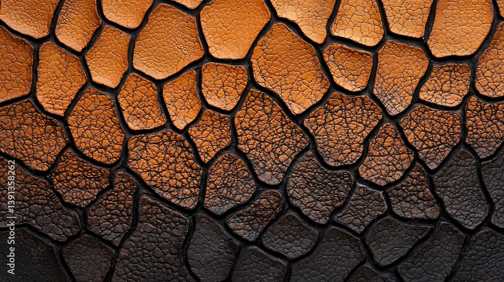 Poster a close-up view of a textured surface featuring interlocking patterns in warm hues, showcasing a str