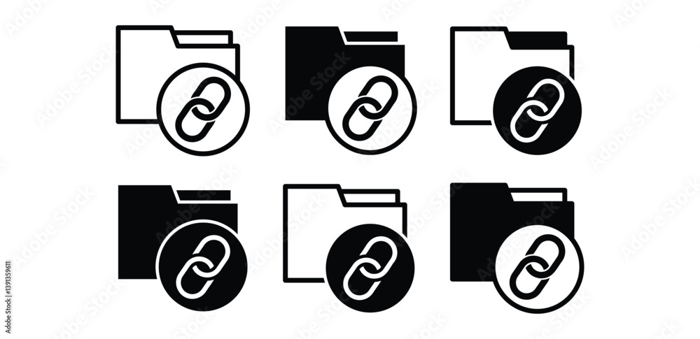 Aufkleber folder link icons set digital interface black and white color vector design