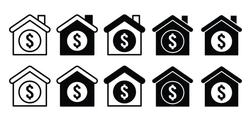 House Loan Icons Set Black and White Color Vector Design Illustration