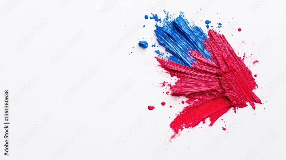 Poster red and blue paint splatter abstract artistic style high resolution close-up view textured swirls cr