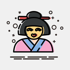 Icon geisha. Japan elements. Icons in MBE style. Good for prints, posters, logo, advertisement, infographics, etc.