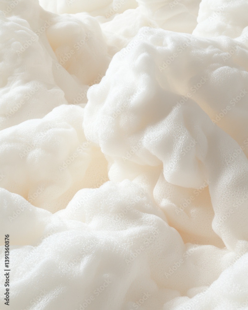 Poster close-up of luxurious white foam texture, creating a soft and gentle background effect