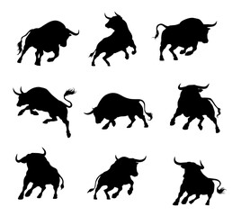  Silhouette bull matador illustration collection. vector. editable