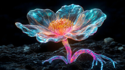 Obraz premium A Glowing Detailed Flower With Translucent Petals is Blooming