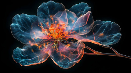 Obraz premium A vibrant illuminated floral structure against a dark background is shown