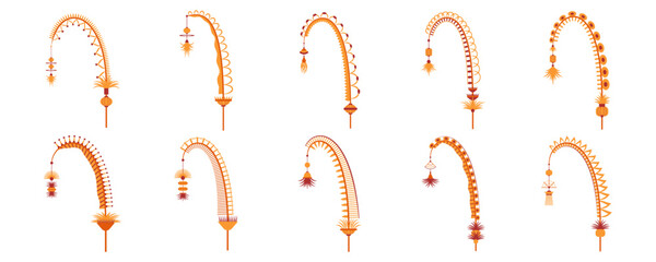 Traditional Balinese Penjor Illustration Set