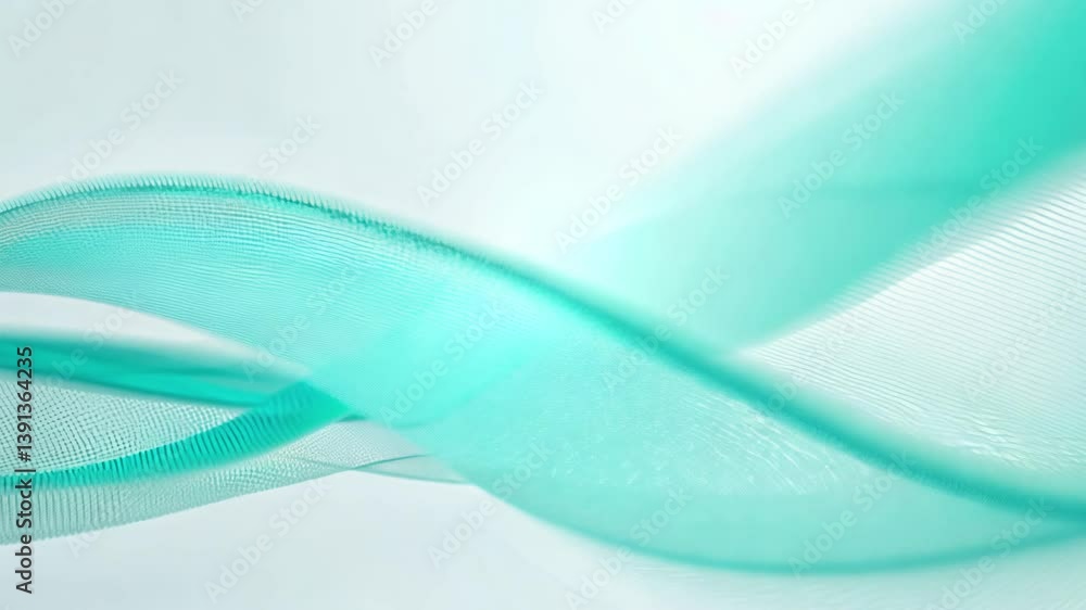 Poster calm merging of pastel blue and mint green particle streams gently intertwining, creating smooth geo