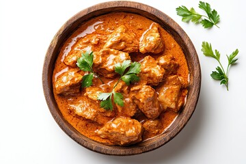 A realistic photo of Chicken Tikka Masala, hyper-realistic, isolated on white