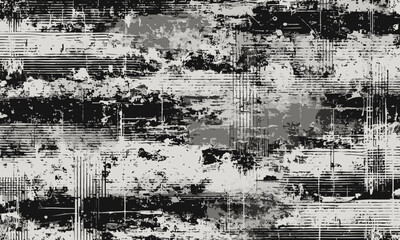 Grungy black and white abstract texture resembling peeling paint or chaotic splatter, creating a distressed and edgy urban aesthetic.