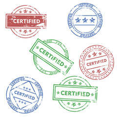 Obraz premium Colorful Certified Stamps and Seals set. Mark of high quality. Vector collection for approval of document . Grunge texture.