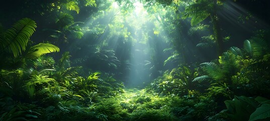 Obraz premium Dense tropical rainforest immersed in darkness, evoking mystery and wild nature. Ideal for themes of adventure or isolation. 