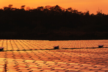 Floating solar panels that generate green, renewable energy.