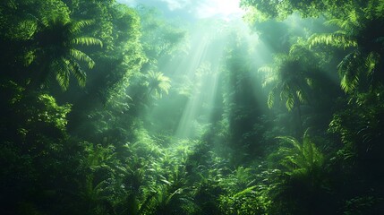 Fototapeta premium Dense tropical rainforest immersed in darkness, evoking mystery and wild nature. Ideal for themes of adventure or isolation. 