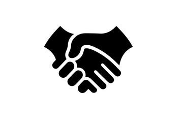 solid black handshake icon on white isolated on white background.