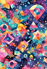 Fototapeta premium Geometric shapes with watercolor textures.