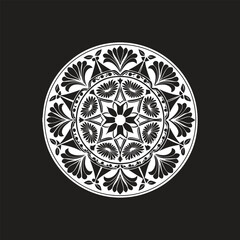 Mandala silhouette vector with white background: Black mandala pattern, black silhouette mandala design, white background