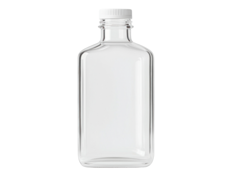 Clear glass bottle on cutout background studio setting product photography minimalistic design