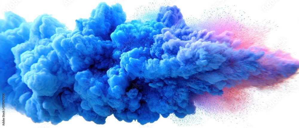 Poster ethereal explosion of vibrant blue and pink powder against a clean white backdrop creating a dynamic