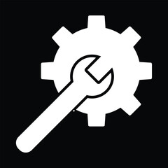 wrench and gear icon. Maintainance icons in solid black and white collection. 